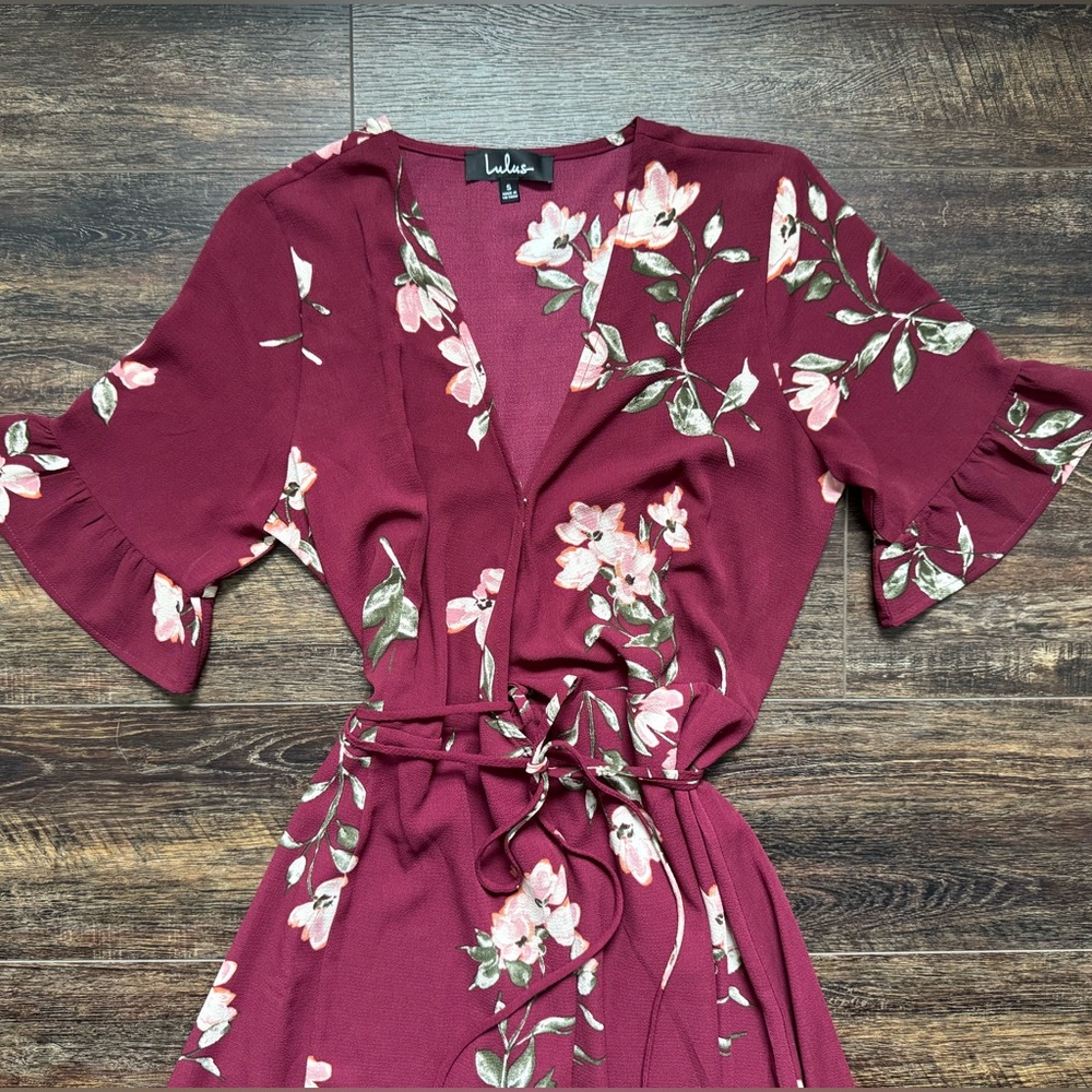 LULUS Burgundy Floral Maxi Dress S - Picture 5 of 8